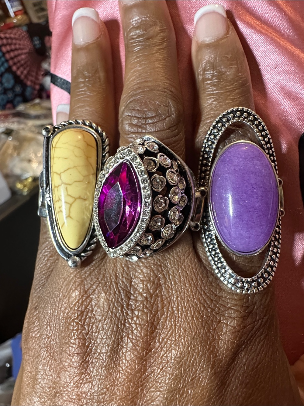 3PCS Silver-Tone Purple & Yellow,Red Rings Set - Unbranded